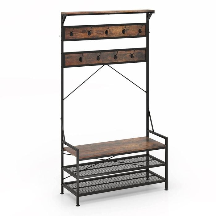 Costway 4-in-1 Coat Rack Hall Tree w/Shoe Storage Brown