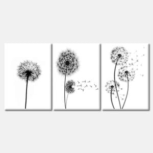 3 Set of Black Dandelion Flowers Print 100% Australian Made 3 x 40x50cm (Stretched Canvas)