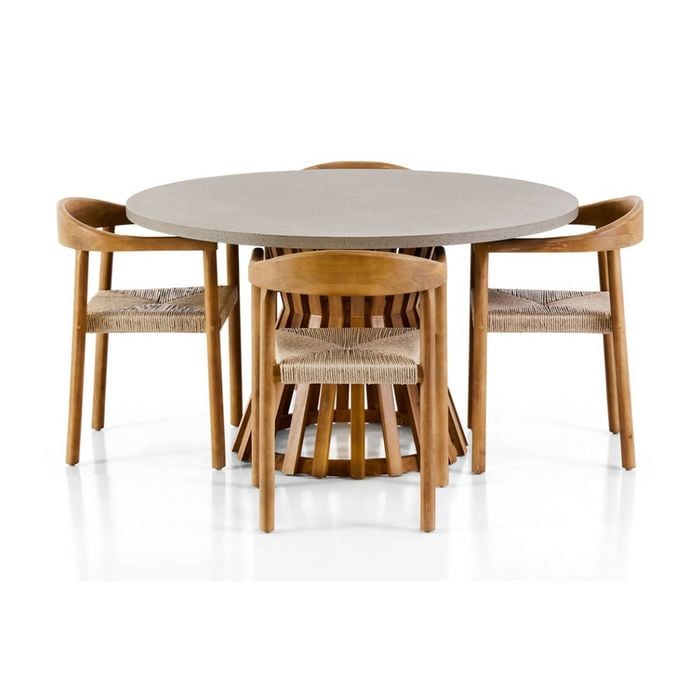 Burleigh Round Indoor Outdoor Concrete Look Dining Setting with Kotara Chairs
