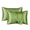 Catzon 2 Pcs Satin Pillowcases with Envelope Closure for Hair and Skin 51X66cm-Grass Green