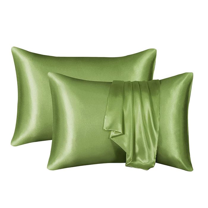 Catzon 2 Pcs Satin Pillowcases with Envelope Closure for Hair and Skin 51X66cm-Grass Green