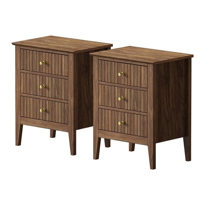 Oikiture Bedside Tables Set of 2 Nightstand Walnut