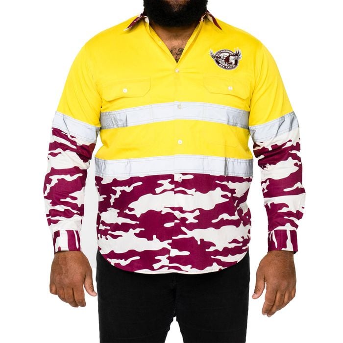 NRL Sea Eagles 'Camo' Hi-Vis L/S Cotton Drill Shirt - 4XL