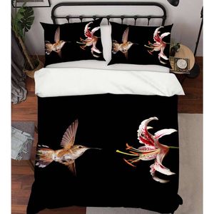 3D Pink Lily Bird 84 Bed Pillowcases Quilt Queen Size