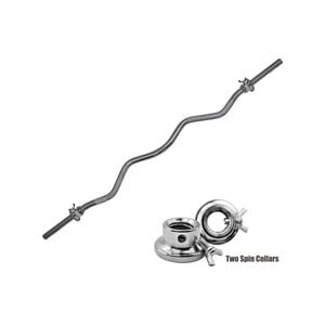 120cm Ez Curl Bar - Barbell Bar With 2 Spinlock Collars 25mm Diameter Weight Bar