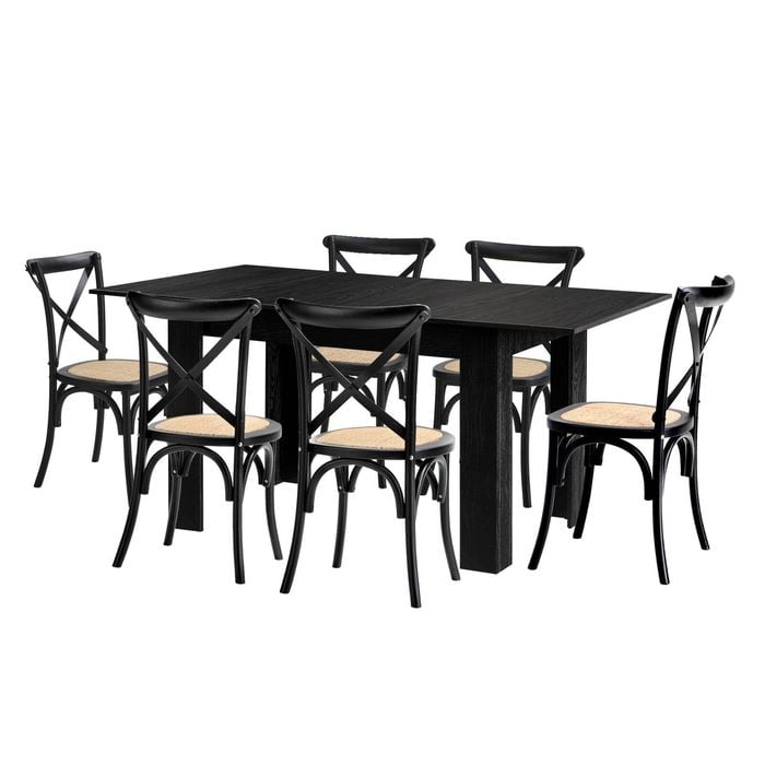 Oikiture 160cm Extendable Dining Table with 6PCS Dining Chairs Geometric Black
