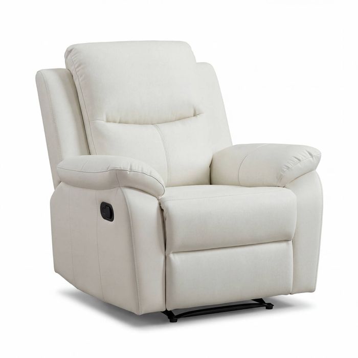 Duke Single Seater Manual Recliner Chair Genuine Leather Off White