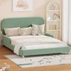 Oikiture Kids Bed Frame Double Size Side Guard Rails Boucle Green