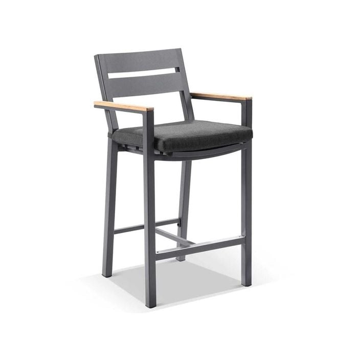 Outdoor Capri Aluminium And Teak Timber Bar Stool - Charcoal