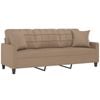 vidaXL 3-Seater Sofa with Throw Pillows Settee Couch Cappuccino Faux Leather