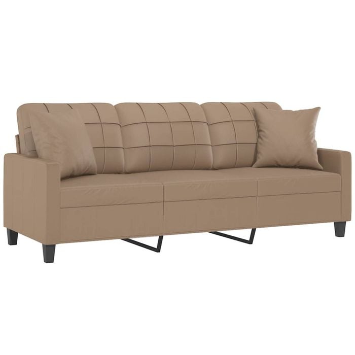 vidaXL 3-Seater Sofa with Throw Pillows Settee Couch Cappuccino Faux Leather