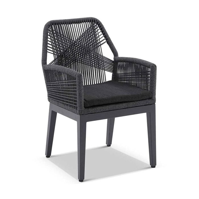 Outdoor Hugo Aluminium/Rope Dining Chair-Charcoal W/ Carbon Grey