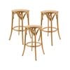 Aster 3pc Round Bar Stools Dining Stool Chair Solid Birch Wood Rattan Seat Oak