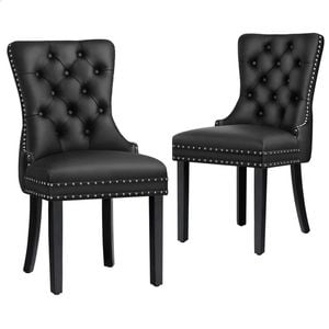 ALFORDSON Set of 2 Dining Chairs Kitchen Lounge Retro Button Tufted PU Leather Black