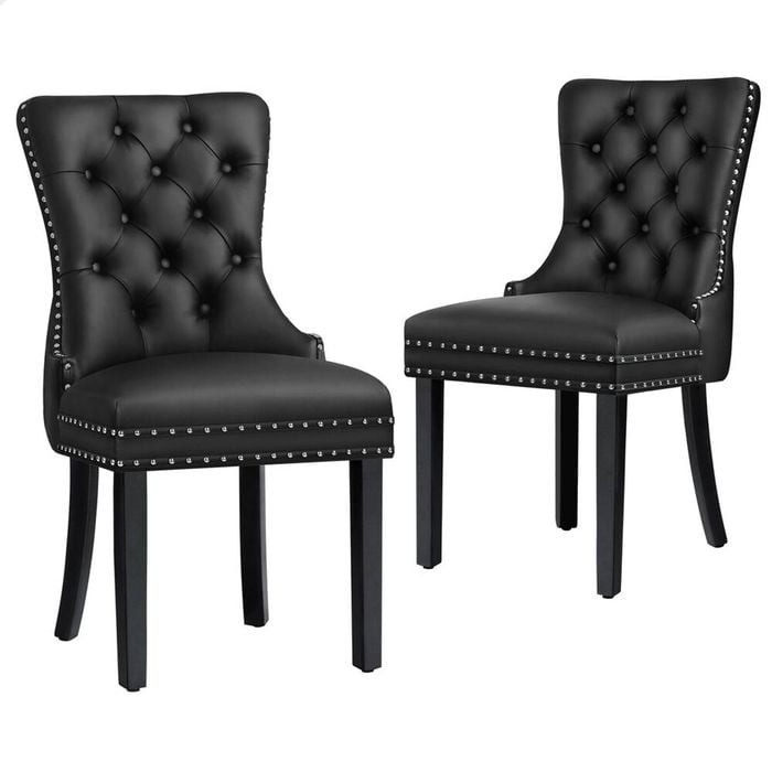 ALFORDSON Set of 2 Dining Chairs Kitchen Lounge Retro Button Tufted PU Leather Black