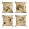 Catzon 4 Pcs Nature Throw Pillow Covers Square Linen Pillowcase for Couch