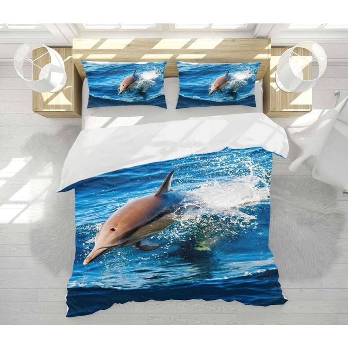 3D Ocean Waves Dolphins 26 Bed Pillowcases Quilt King Single Size