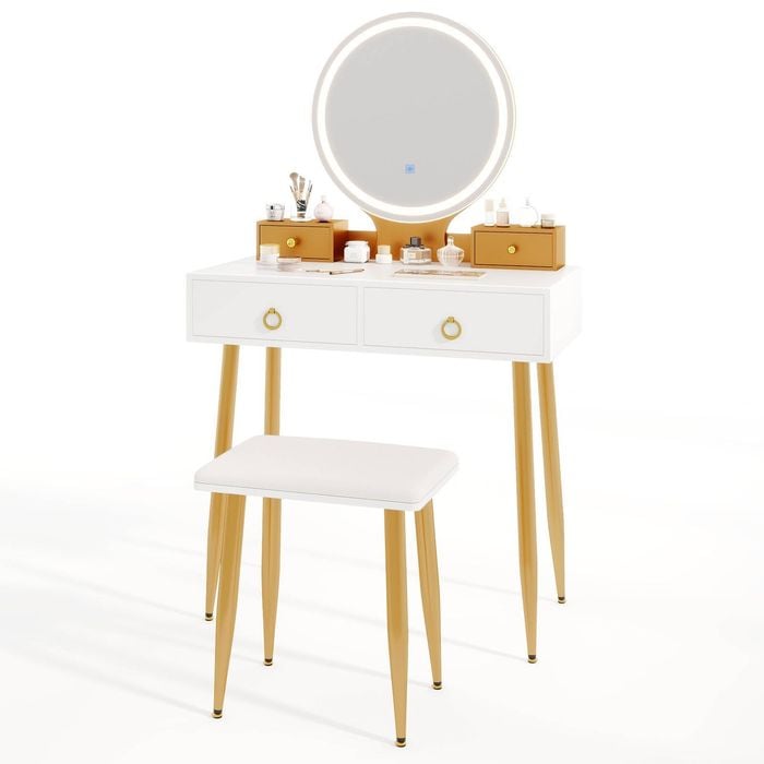 Costway Makeup Vanity Desk Set W/touch Mirror Led Lighted Dressing Table