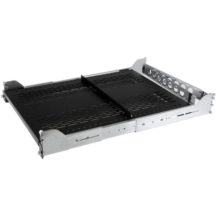 StarTech 2U Sliding Rack Shelf – 24" Deep – Vented – 125lb Capacity – Heavy-Duty Server Rack Accessory
