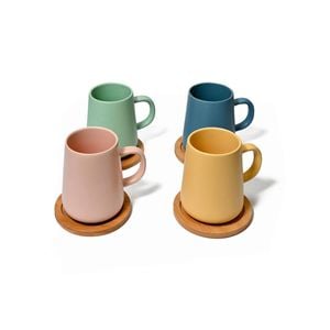4pc Coffee Culture Ceramic Matte Colour 320ml Coffee & Tea Mug w/ Coasters