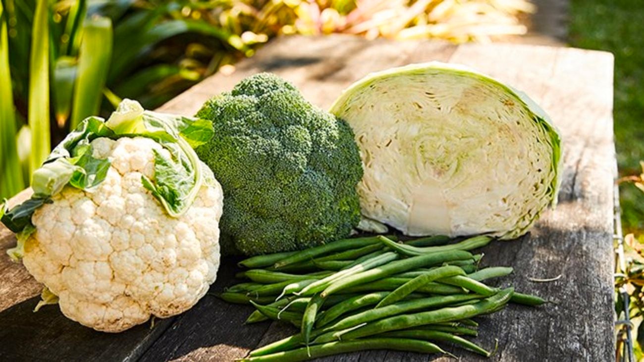 Cauliflower, broccoli, cabbage and beans