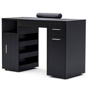 Ufurniture Manicure Table Nail Desk Electric Dust Collector Wrist Rest Drawers Shelves Cabinet Storage Rolling Wheels Black
