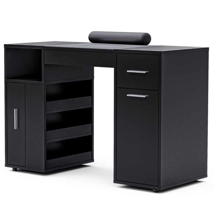 Ufurniture Manicure Table Nail Desk Electric Dust Collector Wrist Rest Drawers Shelves Cabinet Storage Rolling Wheels Black