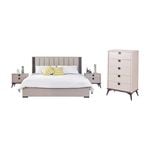 Queen 4 Pcs Bedroom Suite with Tallboy Fabric Upholstery MDF Combination of Champagne and Black Colour