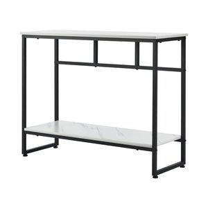 Oikiture Console Table Hallway Marble Effect Metal Display White and Black