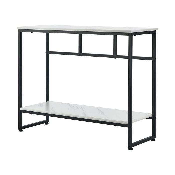 Oikiture Console Table Hallway Marble Effect Metal Display White and Black