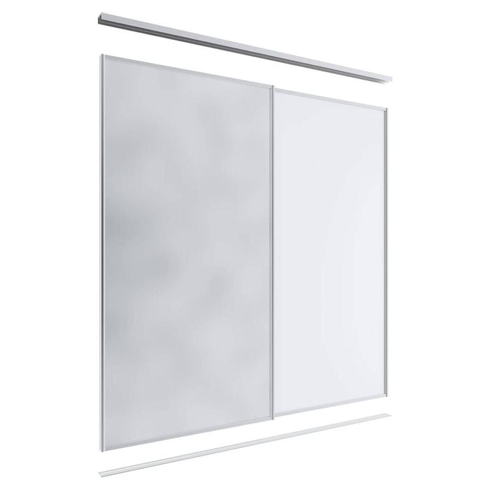 Lugna 2400 x 1801-2400mm Clear Anodised 1 Mirror 1 Melamine Wardrobe Double Sliding Doors