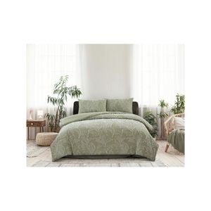 Ardor Boudoir Queen Bed Kiah Clipped Tufted Jacquard Quilt Cover Set Pale Olive