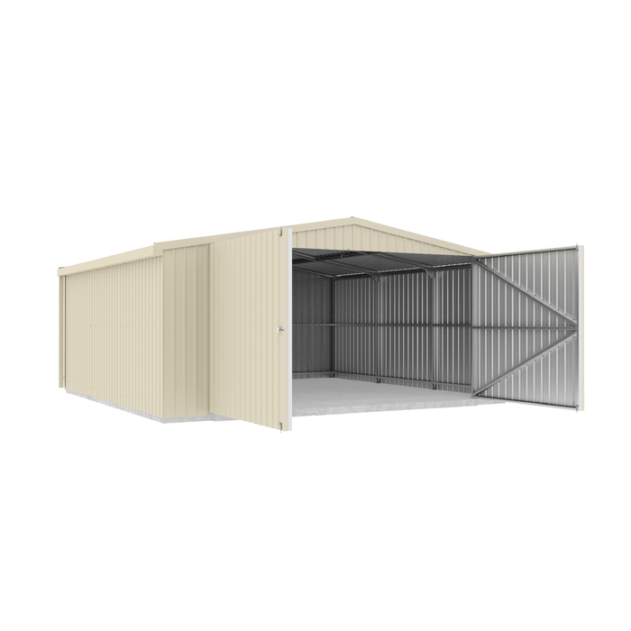 Absco Structures 5.64mW x 5.49mD x 2.64mH Classic Cream Double Barn Door Garage