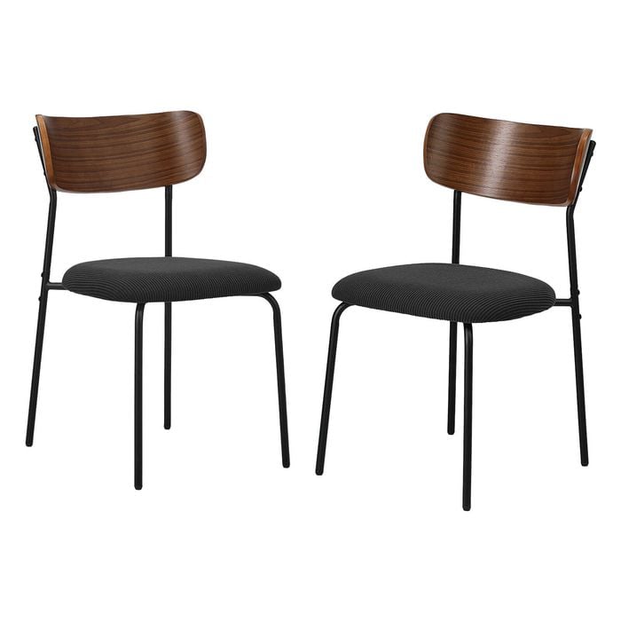 Oikiture 2pcs Dining Chairs Kitchen Chair Padded Lounge Seat Corduroy Black