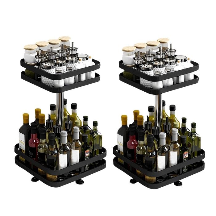 SOGA 2X 2 Tier Black Steel Square Rotating Kitchen Countertop Organiser Shelf