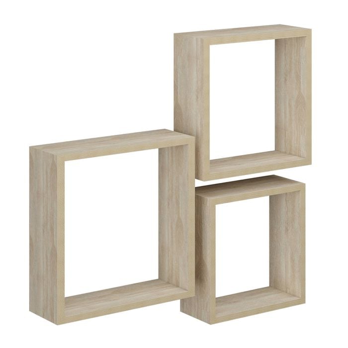 Flexi Storage Decorative Shelving Oak Wall Cubes - 3 Set