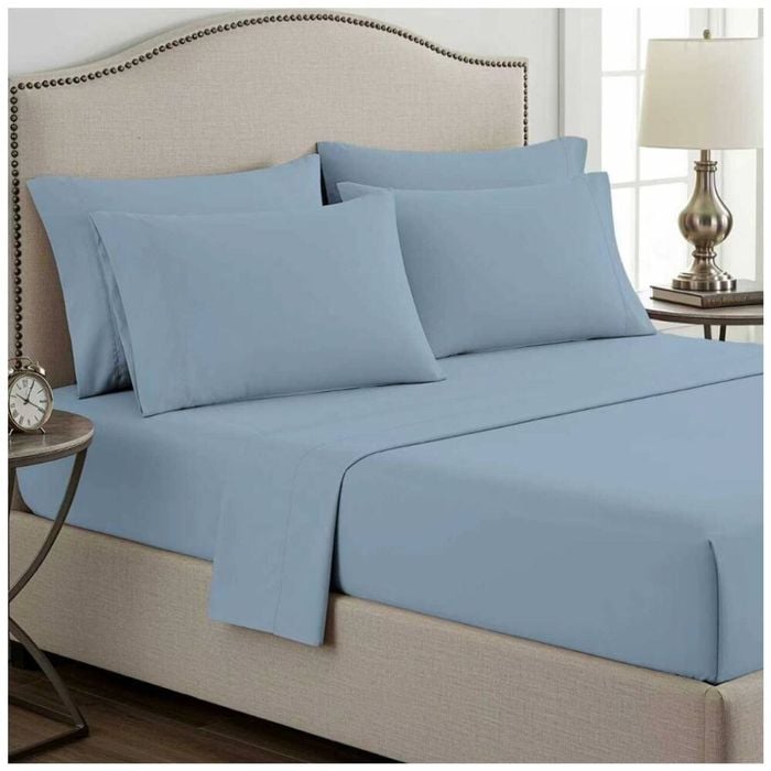 Grosvenor House 400TC Plain Bamboo Cotton Bed Sheet Sets King Single Sky Blue