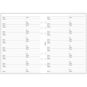 Filofax A5 Name Address Email Phone/fax Contact Memo Inserts Organiser Refill