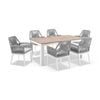 Balmoral Outdoor 1.8m Teak/aluminium Table White With 6 Hugo Chairs & Grey Rope W/textured Olefin Cushions