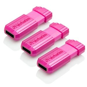 3x Verbatim Store'n'Go Pinstripe 16GB USB Drive - Pink