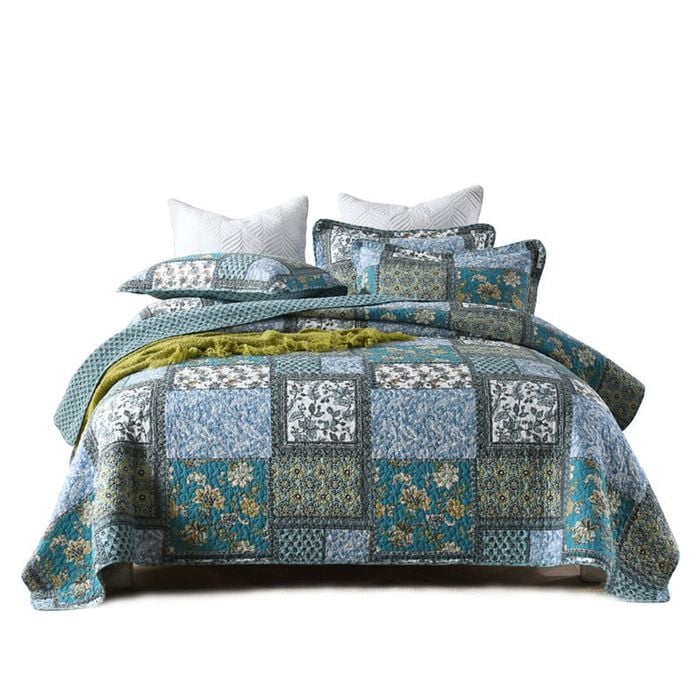 Catzon 3 Pieces Queen Size Quilt Bedding Set Floral Reversible Bedspread