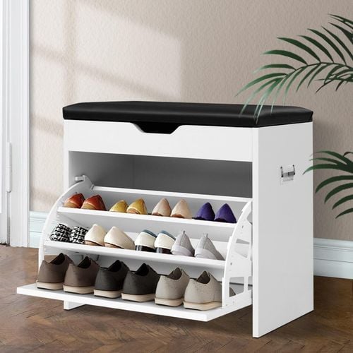 Shoe Storage Rack Bench 3 tier 15 Pairs White Artiss Bunnings Australia