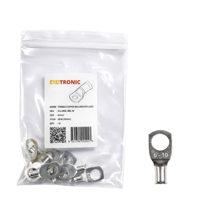 10 Pack of Exotronic 6mm² Copper Lug M10 | Bellmouth