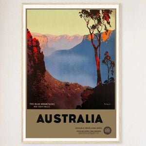 Galrie Vintage Australian Travel Poster of the Blue Mountains NSW Wall Art, Wood Frame, A2 42 x 60cm (16 x 24inch)