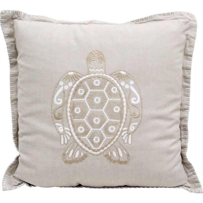 LVD Natural Stone Washed Chambray Cotton Cushion 46x46cm Beach Turtle