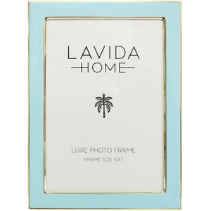 Enamel Iron Glass Luxe 5x7" Photo Frame Picture Display Home Decor Aqua/Gold