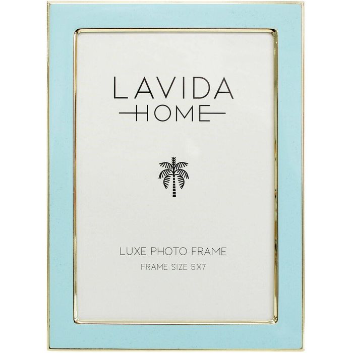 Enamel Iron Glass Luxe 5x7" Photo Frame Picture Display Home Decor Aqua/Gold