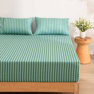 Dreamaker Pippa Stripe Fitted Sheet Set Green King Bed