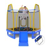 Costway 7FT Round Trampoline Kids Bouncer Jumping Rebounder w/Slide Ladder