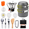 Provecta 15PC Portable Camping Cookware Set Hiking Cooking Pots Mini Stove Tableware Kit Green